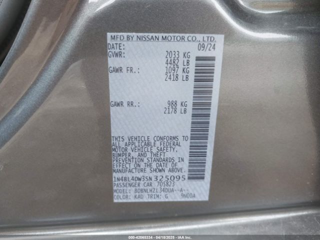1N4BL4DW3SN325095 Nissan Altima Sv Awd