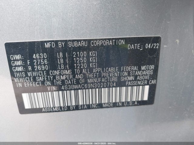 4S3BWAC69N3020704 Subaru Legacy Premium
