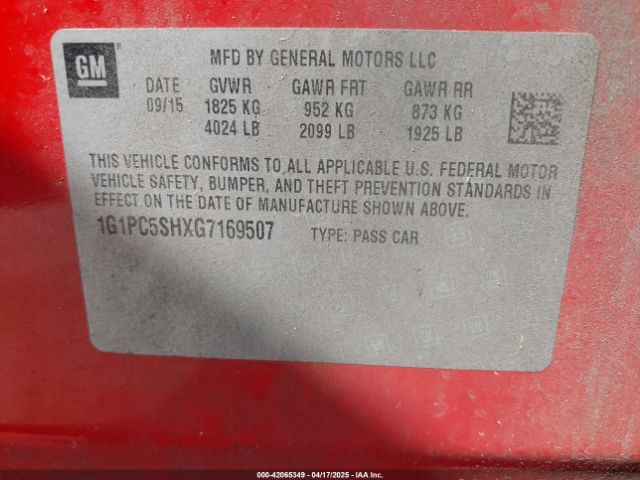 1G1PC5SHXG7169507 Chevrolet Cruze Limited Ls Auto
