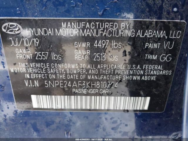 5NPE24AF3KH810724 Hyundai SONATA SE