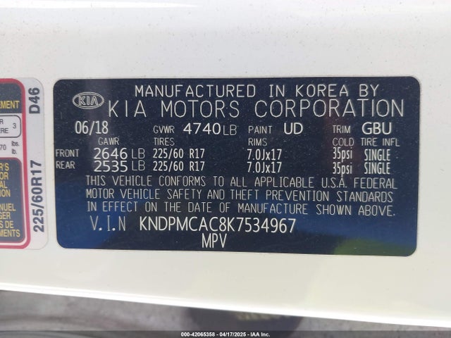 KNDPMCAC8K7534967 KIA Sportage Lx