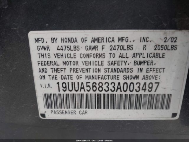 2003 ACURA TL 19UUA56833A003497 Photo 8