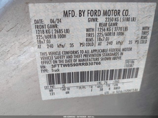 3FTTW8S90RRB30766 Ford Maverick Lariat