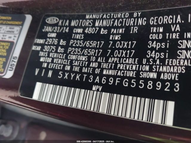5XYKT3A69FG558923 KIA SORENTO LX