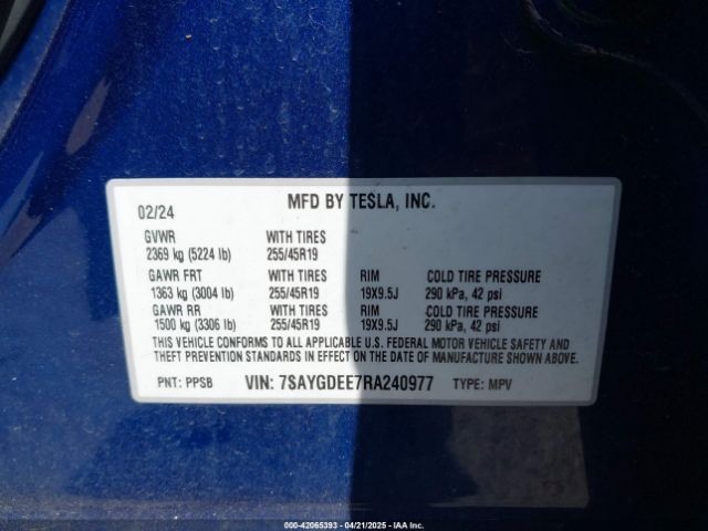 2024 TESLA MODEL Y 7SAYGDEE7RA240977 Photo 8