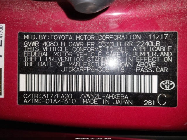 JTDKARFP6H3061118 Toyota Prius Prime Plus