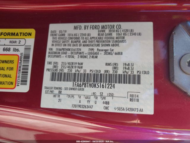 2019 FORD MUSTANG 1FA6P8TH0K5161224 Photo 8
