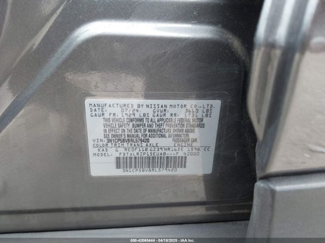 3N1CP5BV8RL579420 Nissan Kicks S Xtronic Cvt