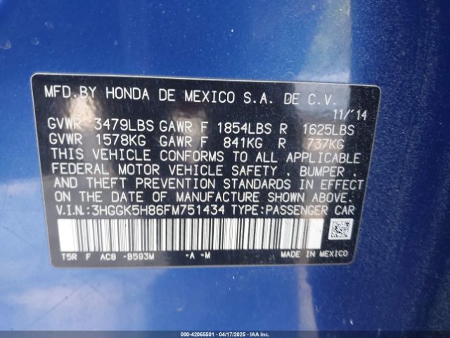 3HGGK5H86FM751434 Honda Fit Ex/ex-l