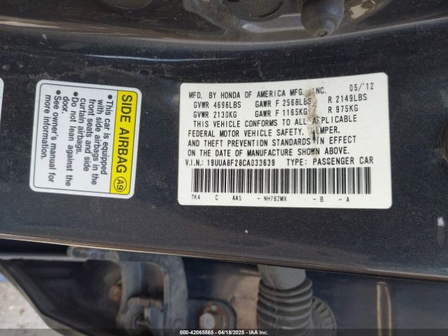 2012 ACURA TL 19UUA8F28CA033639 Photo 8