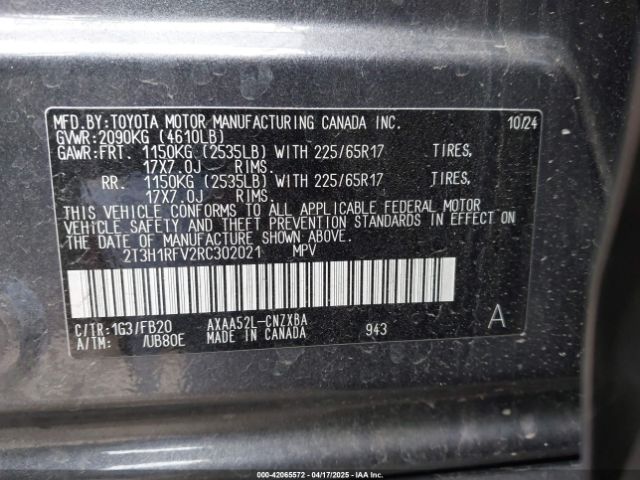 2T3H1RFV2RC302021 Toyota RAV4 LE