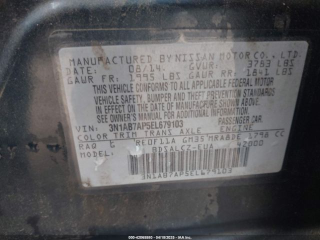 3N1AB7AP5EL679103 Nissan SENTRA S