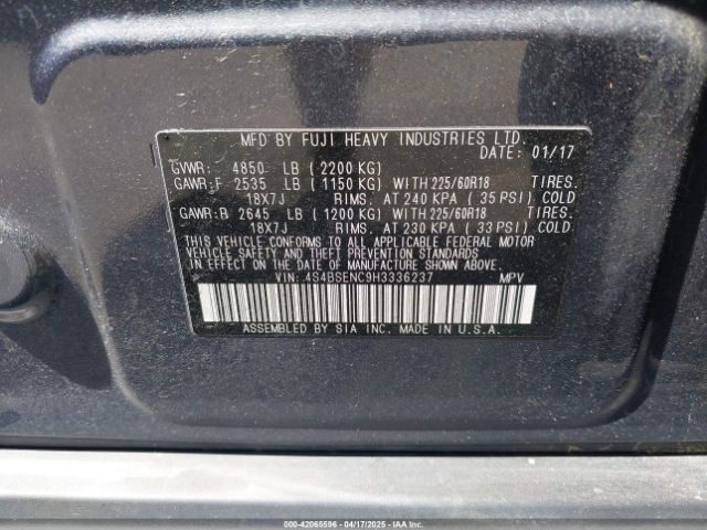 4S4BSENC9H3336237 Subaru Outback 3.6r Limited