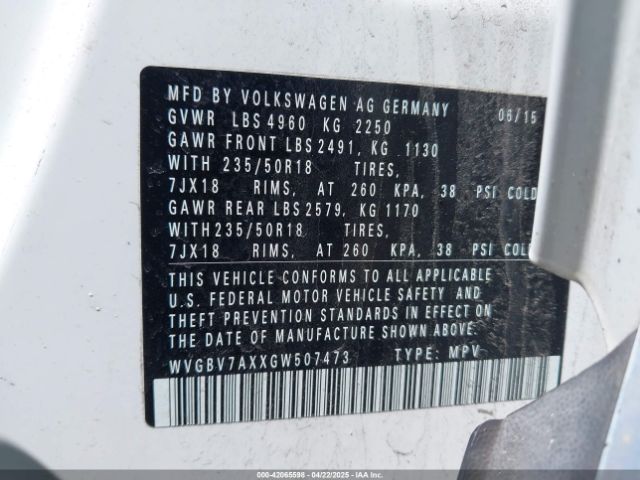 WVGBV7AXXGW507473 Volkswagen TIGUAN SE