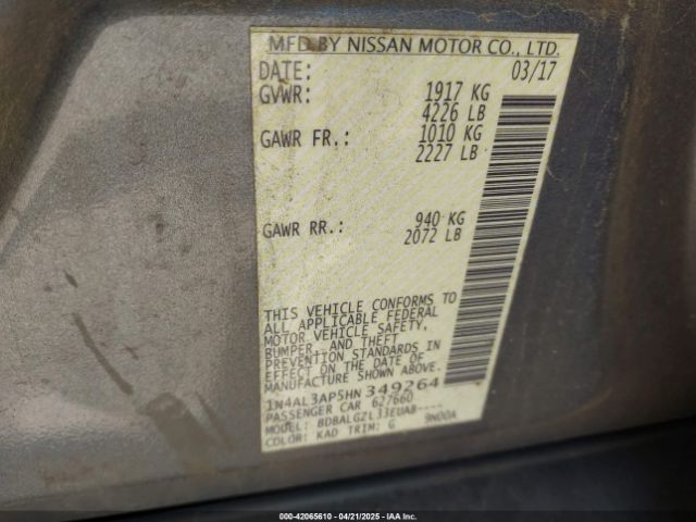 1N4AL3AP5HN349264 Nissan Altima 2.5 S