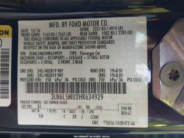 3LN6L5MU2HR634929 Lincoln Mkz Hybrid Reserve