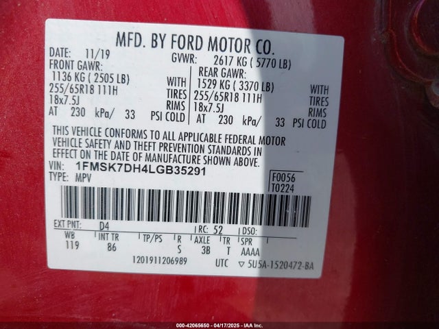 1FMSK7DH4LGB35291 Ford EXPLORER XLT
