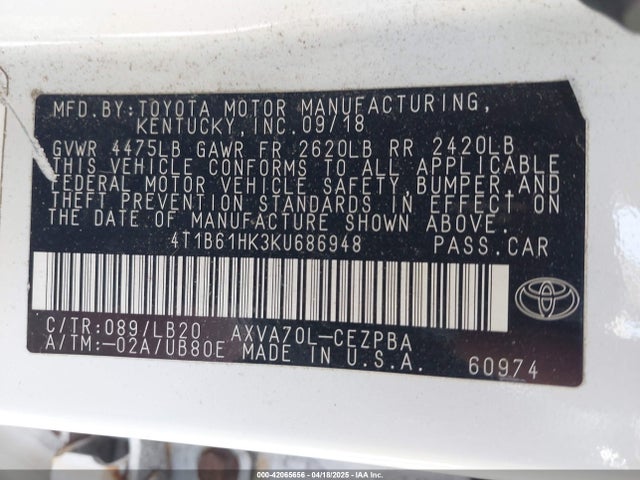 4T1B61HK3KU686948 Toyota CAMRY XSE