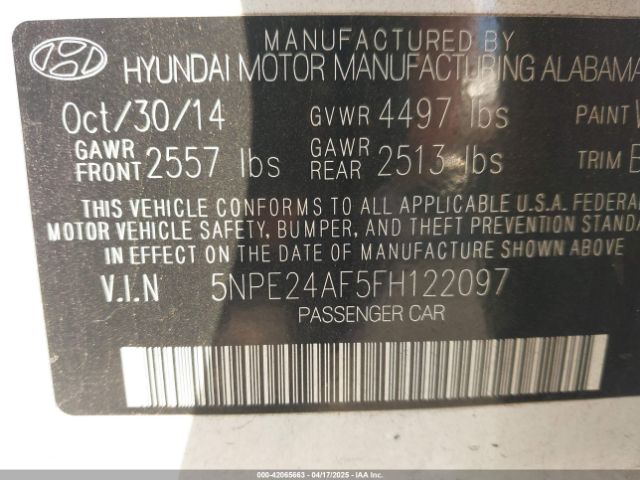 5NPE24AF5FH122097 Hyundai SONATA SE