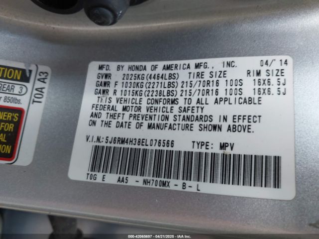 5J6RM4H38EL076566 Honda CR-V LX