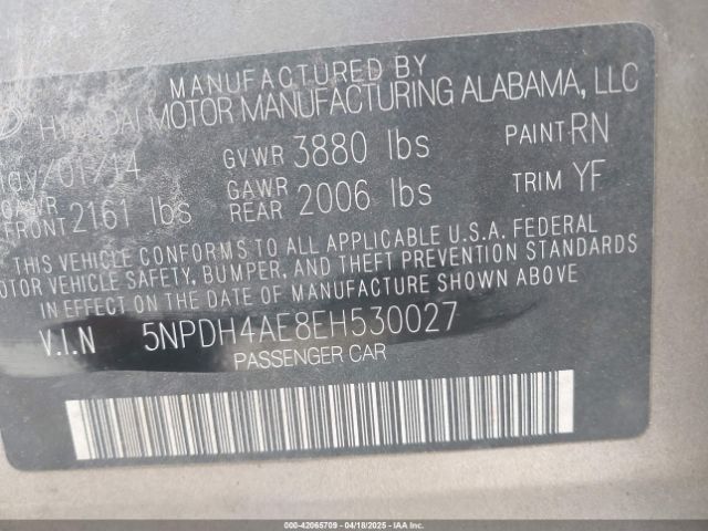 5NPDH4AE8EH530027 Hyundai ELANTRA SE