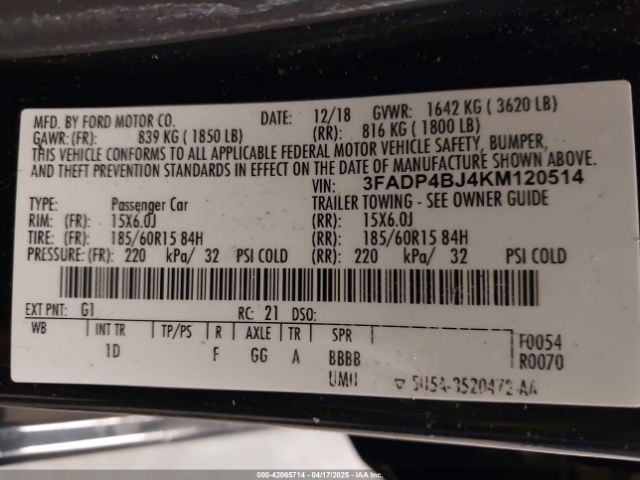 3FADP4BJ4KM120514 Ford FIESTA SE