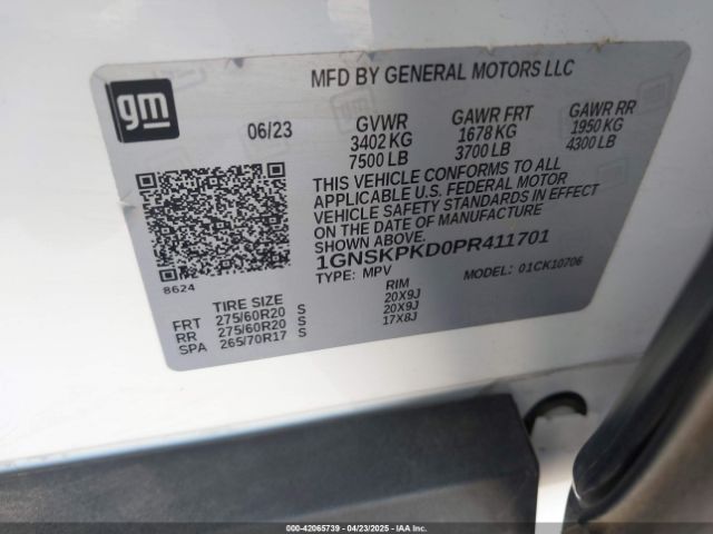 1GNSKPKD0PR411701 Chevrolet Tahoe 4wd Z71