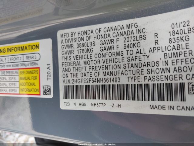 2HGFE2F54NH561493 Honda k20c2