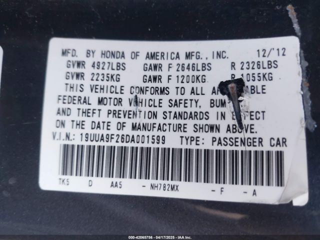 2013 ACURA TL 19UUA9F26DA001599 Photo 8