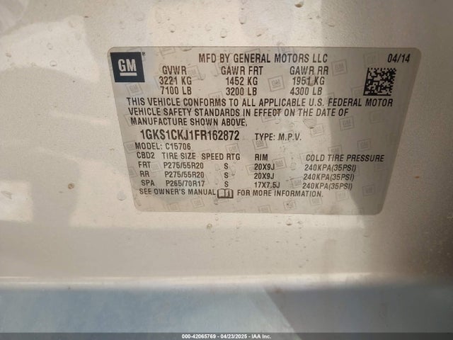 1GKS1CKJ1FR162872 GMC l86 - vvt, afm, e85 max, aluminum