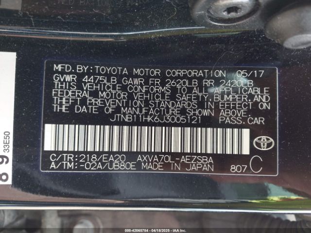 JTNB11HK6J3005121 Toyota CAMRY SE