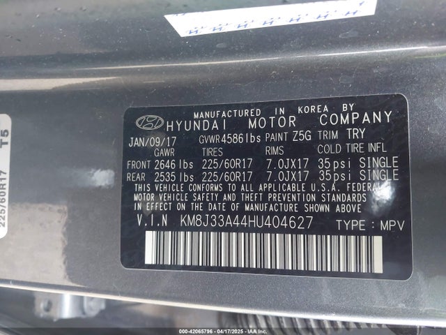 KM8J33A44HU404627 Hyundai Tucson Se Plus