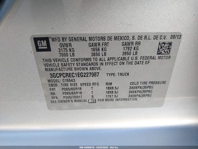 3GCPCREC1EG227987 Chevrolet Silverado 1500 1lt