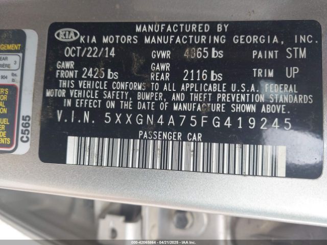 5XXGN4A75FG419245 KIA OPTIMA EX