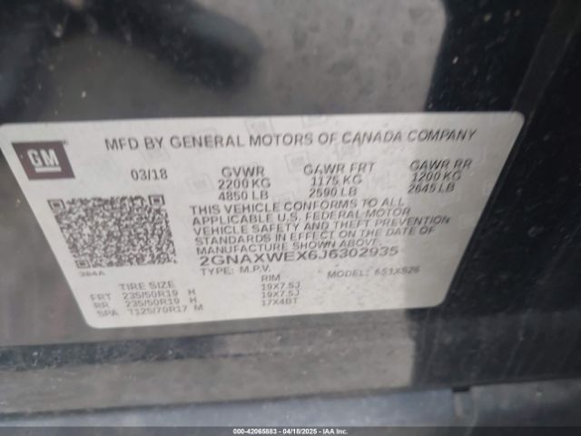 2GNAXWEX6J6302935 Chevrolet Equinox Premier