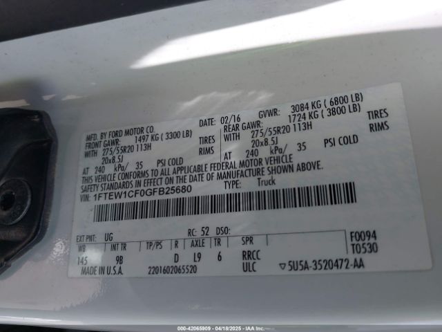 1FTEW1CF0GFB25680 Ford F-150 Platinum