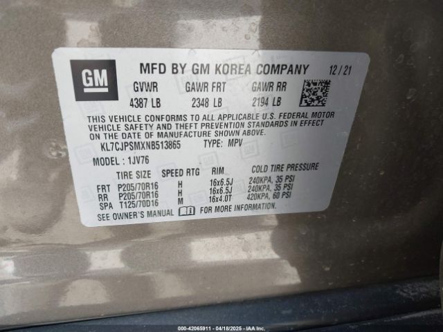 2022 CHEVROLET TRAX KL7CJPSMXNB513865 Photo 8