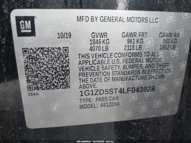 1G1ZD5ST4LF043928 Chevrolet Malibu Fwd Lt