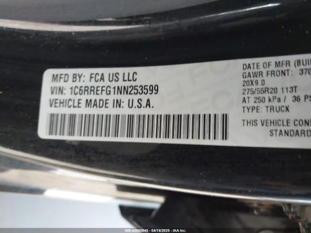 1C6RREFG1NN253599 RAM 1500 Big Horn  4x2 5'7 Box