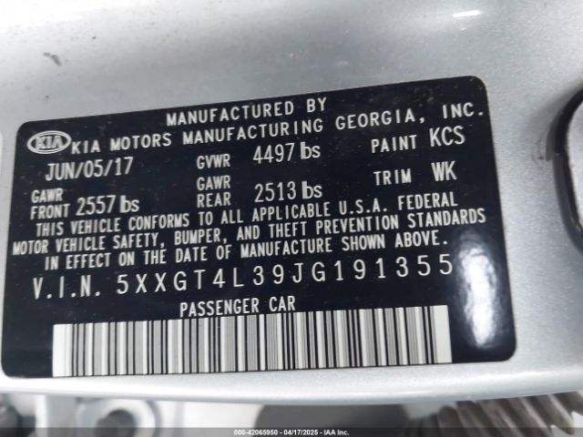 5XXGT4L39JG191355 KIA Optima Lx