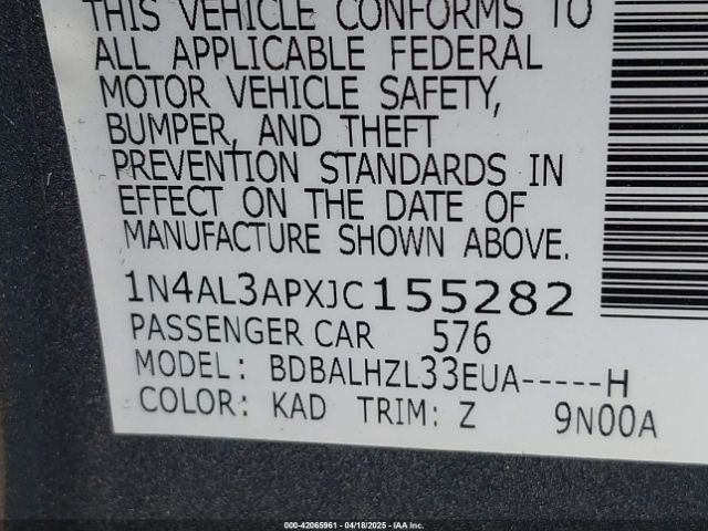 1N4AL3APXJC155282 Nissan Altima 2.5 Sr