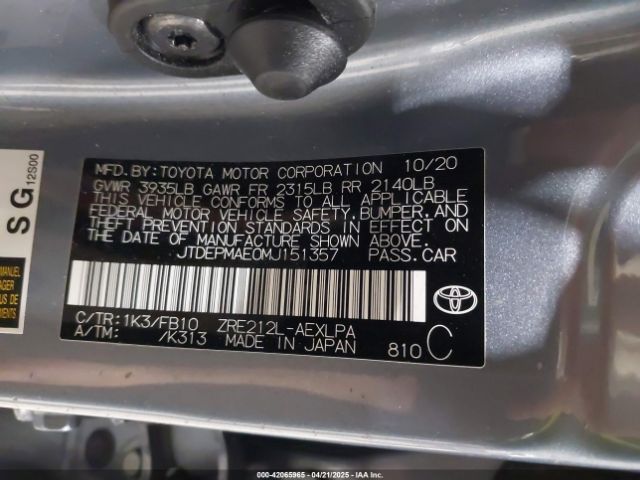 JTDEPMAE0MJ151357 Toyota COROLLA LE