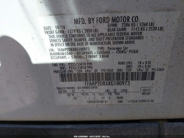 1FAHP2D8XKG100973 Ford TAURUS SE