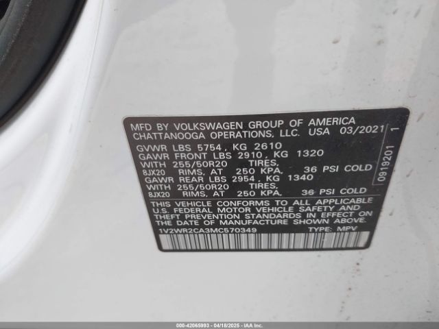 2021 VOLKSWAGEN ATLAS 1V2WR2CA3MC570349 Photo 8