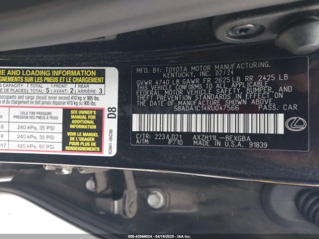 58ADA1C14RU047566 Lexus ES 300H