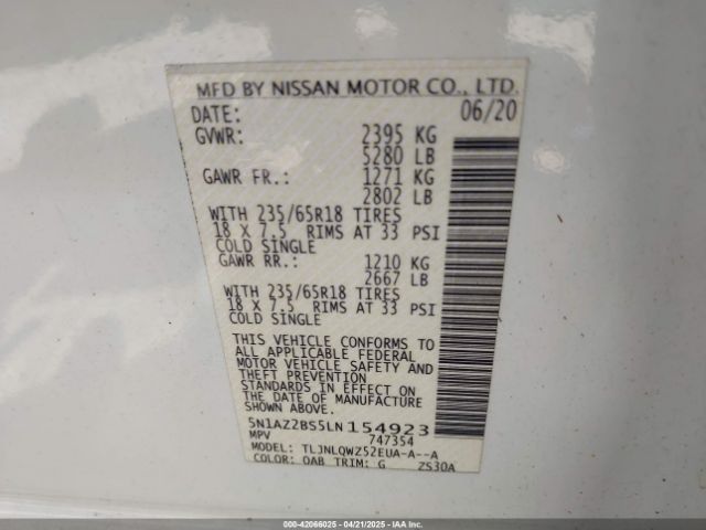 2020 NISSAN MURANO 5N1AZ2BS5LN154923 Photo 8