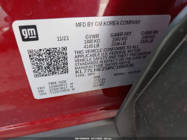 KL77LHE25RC166036 Chevrolet Trax Fwd Lt