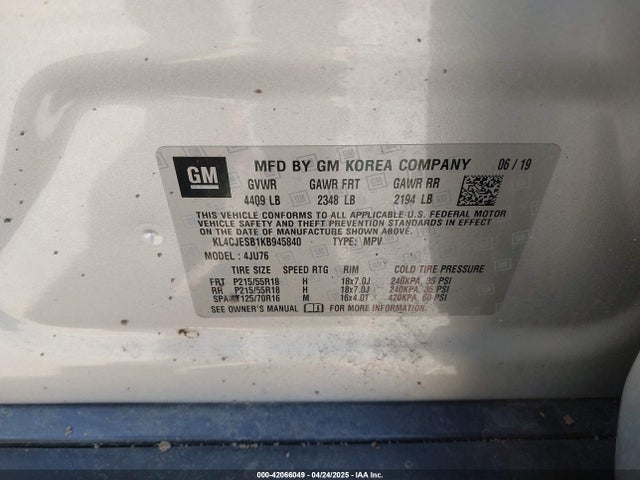 KL4CJESB1KB945840 Buick Encore Awd Preferred