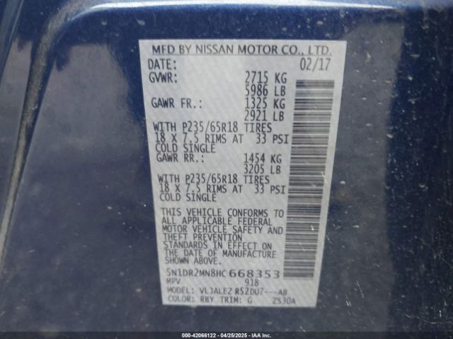 5N1DR2MN8HC668353 Nissan Pathfinder Sv