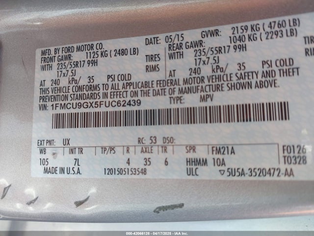 1FMCU9GX5FUC62439 Ford ESCAPE SE